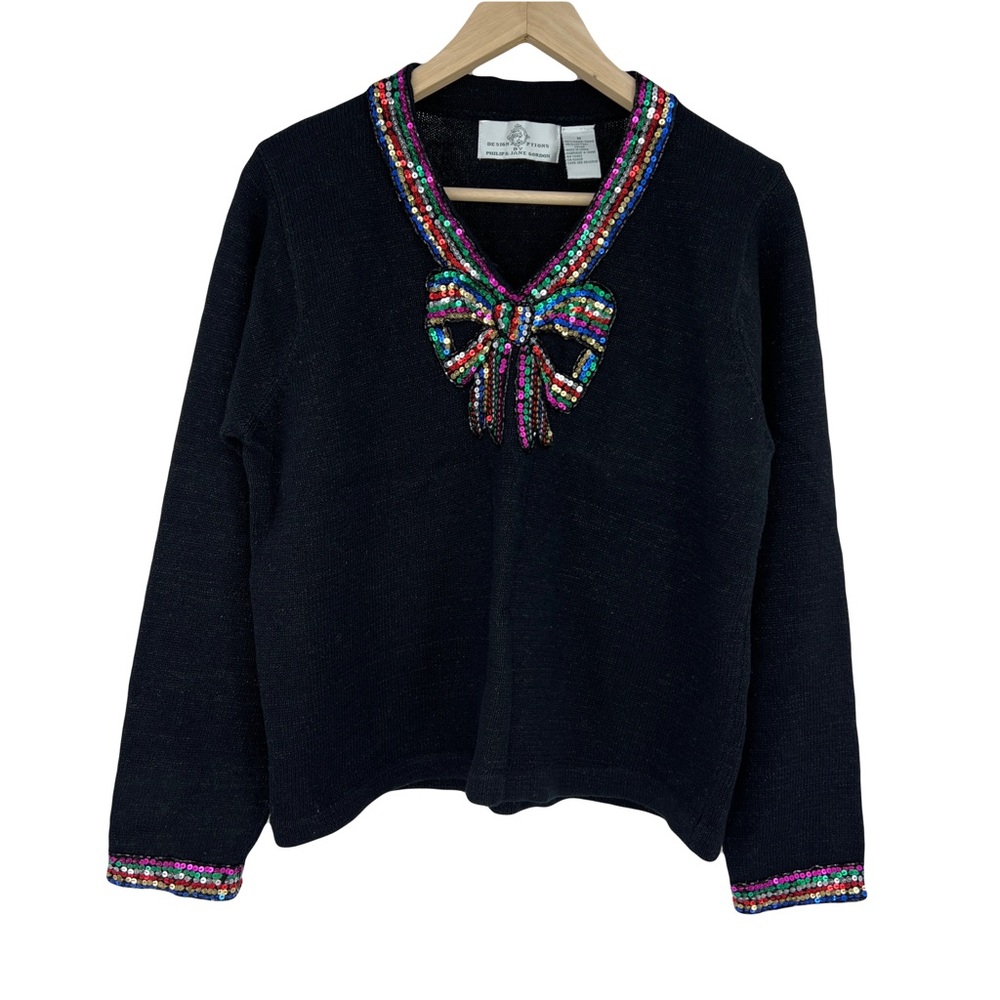 Design Options sweater sequins bow‎ size M